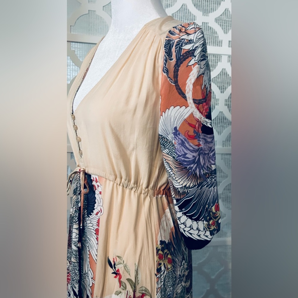 JAASE Boho XS Dress Floral Maxi Dress Patterned Long Peasant Tie Flowers Flowy - Picture 9 of 11